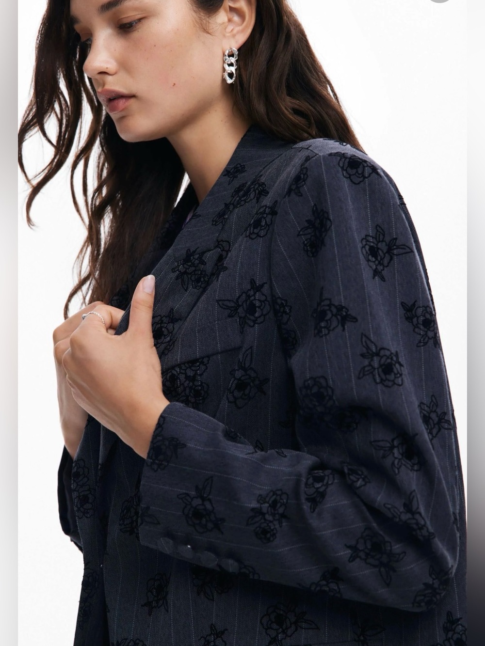 Desigual | Ame Pinstripe Floral Embroidered Blazer